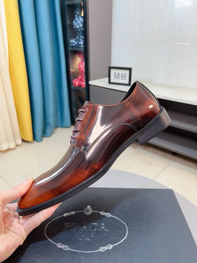 Men's shoes 💰560🌹🌹[Prada leather shoes] Top purchasing agency Original imported Italian custom-made cowhide leather surface, ➕Fully imported water-dyed breathable cowhide lining, original factory special molded sole, super comfortable, size: 38-44